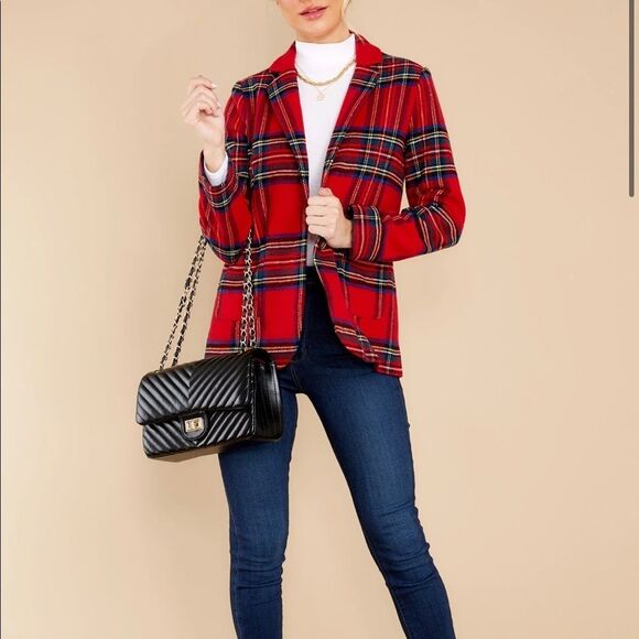 - Jackets & Blazers - Chic Plaid Blazer in Red ❤️